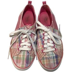 COACH Women's Buzzy PW A1396 Pink Plaid Canvas Athletic Sneakers Size 8 B